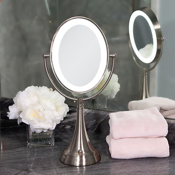 Zadro Zadro LED Lighted 10X/1X Round Satin Nickel Wall Mirror