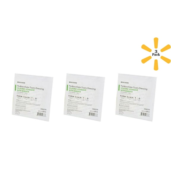 McKesson Silicone Foam Dressing 6 X 6 Inch Square Silicone Adhesive with Border Sterile, 3 Pack - 4844