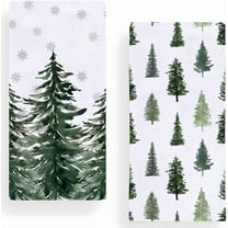 Christmas Tree Snowflakes Dish Towels, 18 x 26 Inch Seasonal Winter Pine Tree Decoration Tea Towels for Cooking Baking Set of 2