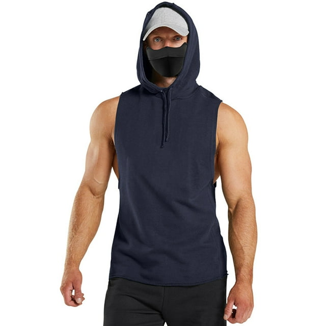 Fashnice Men Hoodies Drawstring Sweatshirt Solid Color Hooded Tops Casual Fitness Pullover Top Navy Green M