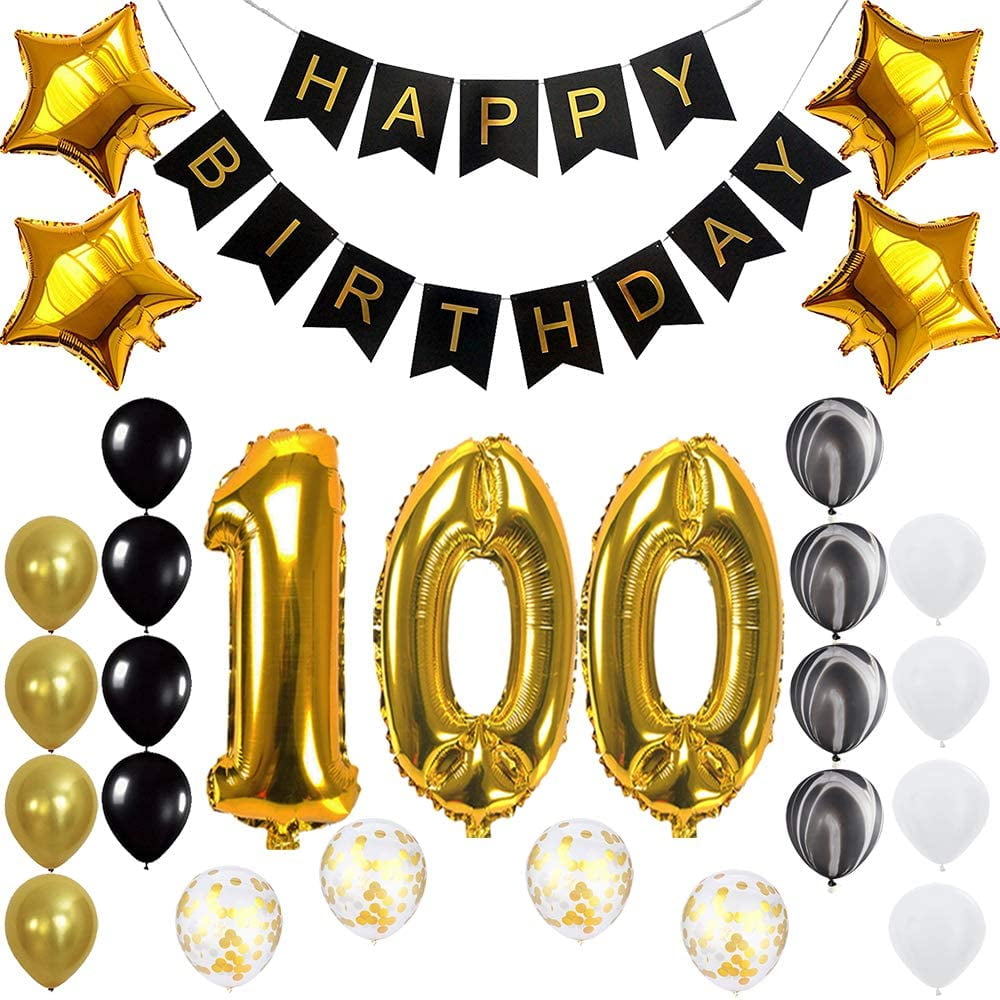 Supplies Gold Happy 100th Birthday Banner Glitter 100 Years Old Woman or Man Party Decorations