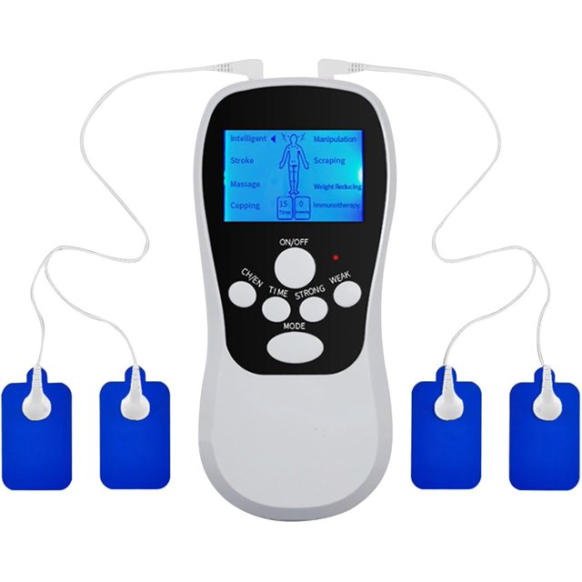 Estimulador muscular para aliviar el dolor, máquina de masaje corporal de acupuntura EMS portátil para dolor de espalda, cuello, músculos y articulaciones con 8 modos de masaje, 4 parches