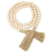 Wall Ornaments Wood Farmhouse Bead Garland Tassel Pendant Handmade Log Color Rustic 148cm Wooden String Home Decoration