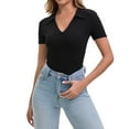 thumbnail image 6 of Galabris Women's Short Sleeve Polo Shirts Deep V Neck Business Lapel Tops Slim Fitted Going Out Basic Tee Ribbed Knit, 6 of 7