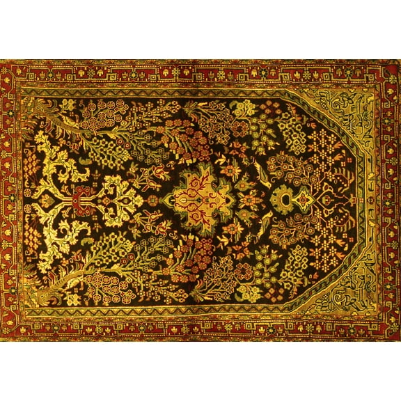 Ahgly Company Machine Washable Indoor Rectangle Persian Yellow Traditional Area Rugs, 5' x 7'