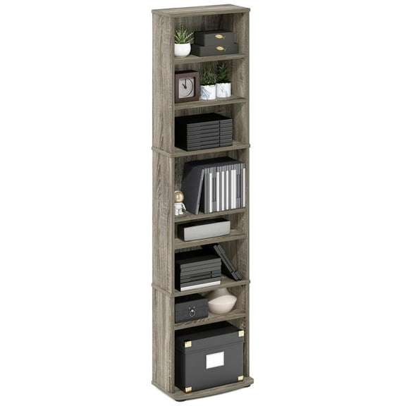 SONGMY Jaya DVD Shelf, 8-Tier Tall Narrow CD Rack, Media Shelf with Adjustable Shelves, DVD Storage Cabinets for CD Blueray Game Disc, Easy Assembly, for Living Room, Home Office, French Oak