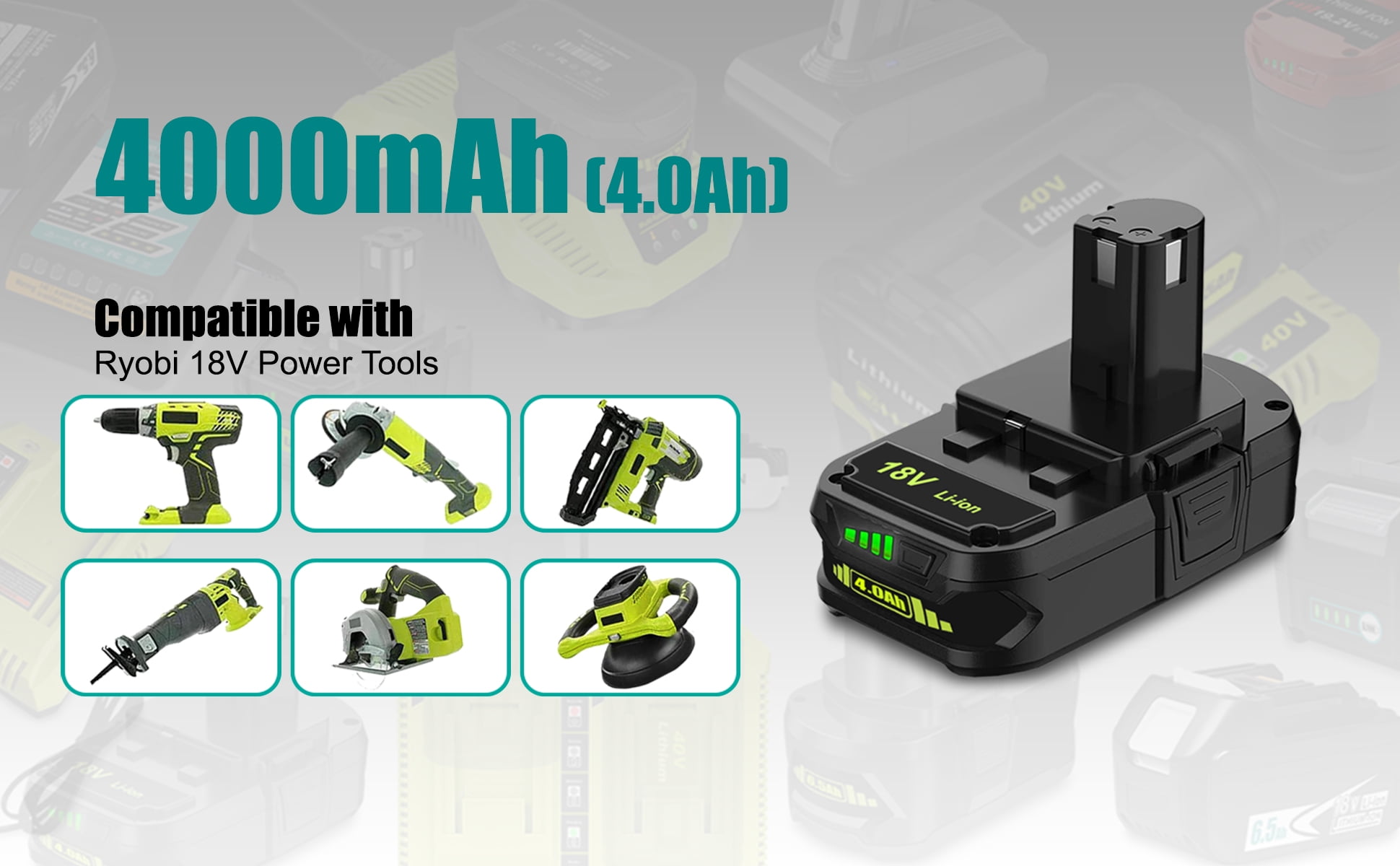 4.0Ah P190 P191 18V Lithium ion Battery Replacement for Ryobi 18V One+ Battery 18V 3.0Ah 54Wh P191 2.0Ah 36Wh P190 P161 PBP003 PBP006 1.5Ah 27Wh P189 PBP002 18 Volts One+ Compact Battery