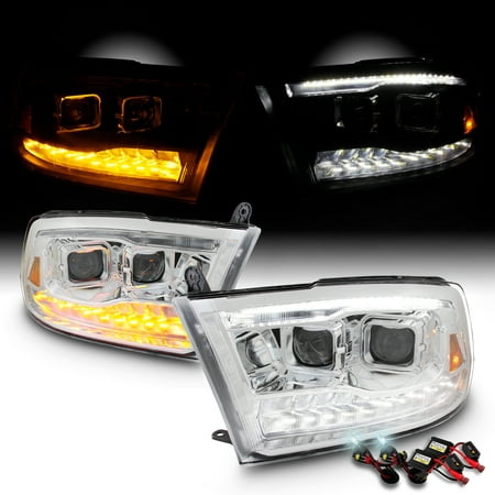 Fit 09-18 Dodge Ram Projector LED DRL Dual Bar Headlight + 6000K White HID (Best Hid Kit For Projector Headlights)