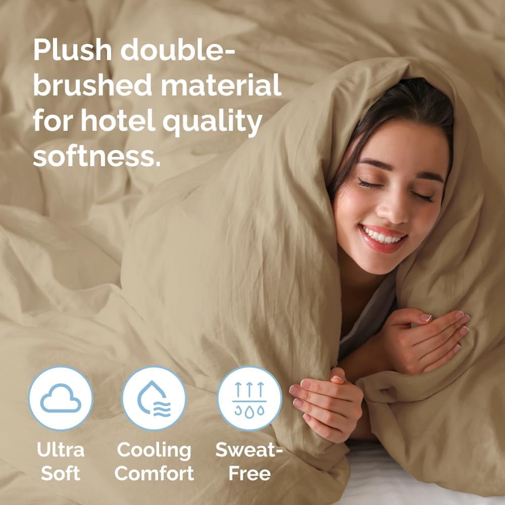 CGK Linens 3-Piece Premium Duvet Cover Set - Queen Size Soft Comforter Cover With Zipper & Matching Pillowcases, Beige