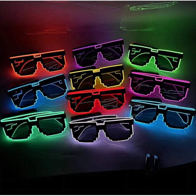 Gafas luminosas de mosaico, gafas de discoteca inalámbricas con luces LED, gafas de baile, gafas luminosas LED, sílabas eléctricas
