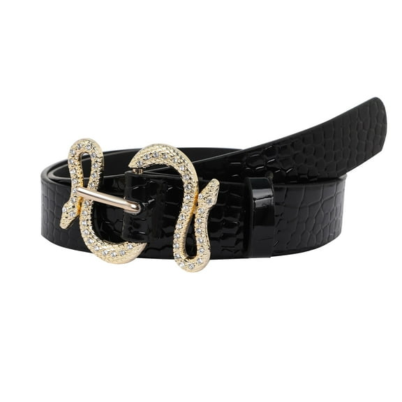 ZHENHONG Buckle Belt for Women Fashion Waist Belt Snake Design Belt Thin Buckle Leather Waistband Women's Accessories Belt Black