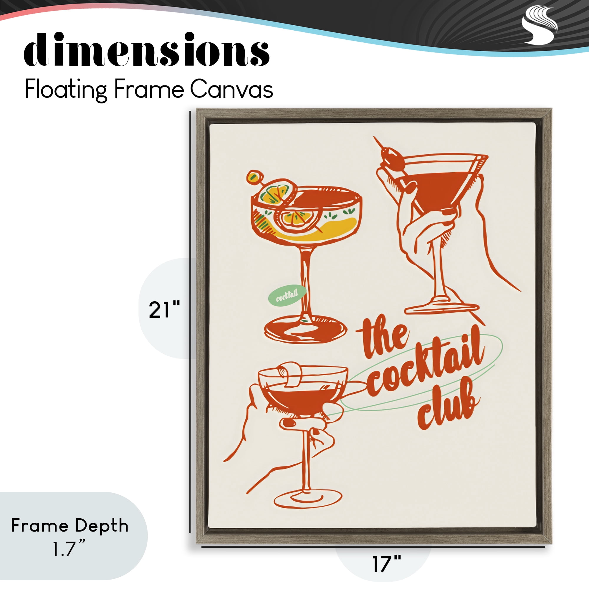 Stupell Industries Cocktail Club Toasting Glasses Brown Framed Floater Canvas Wall Art, design by The Prints Vibe