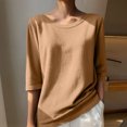 thumbnail image 2 of tarylea Tops for Women Knitted Sweater Scoop Neck 3/4 Sleeve Tops Solid Color Loose Fall Tops Casual Comfy Shirts, 2 of 3