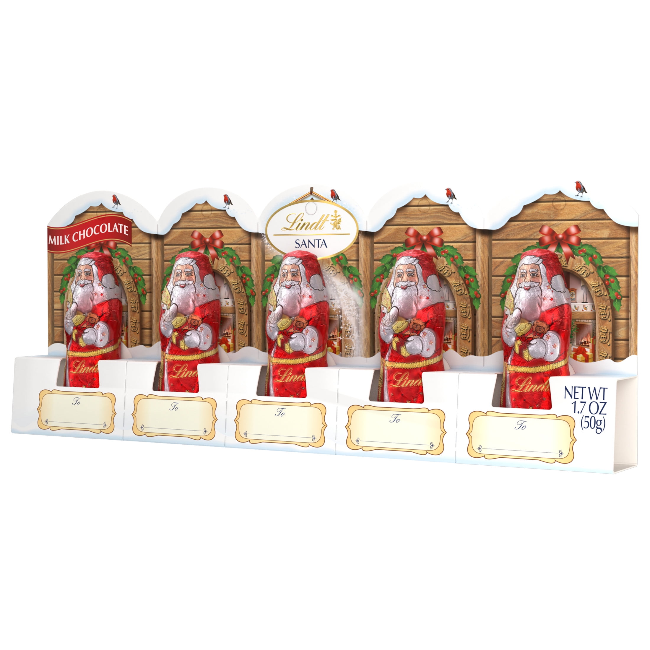 クリスマス  Holiday Heirlooms Santa Candy Lindt Holiday Santa Milk Chocolate Candy, 1.7 oz., 5-Pack