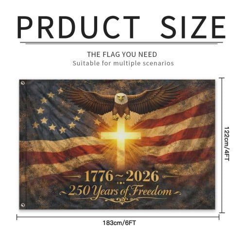 USA 250th Anniversary Flag Double-Sided 6x4 Ft American Independence 1776–2026 Celebration Flag 250 Years Birthday Patriotic Banner for Indoor Outdoor Decor