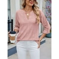 thumbnail image 4 of Deago Women's Casual 3/4 Sleeve Henley V-Neck Pleated Back Blouses Loose Blouse Tops T-Shirts (Pink, S), 4 of 9