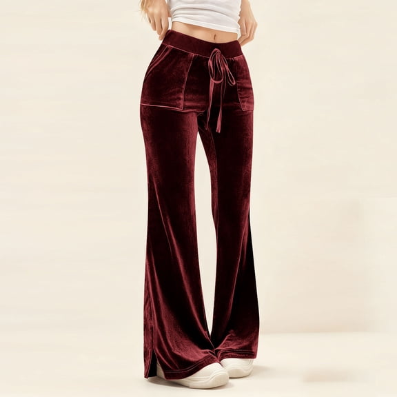 YueHuiYing Women's Crushed Straight Wide Leg Pants Flare High Waisted Palazzo Bell Bottom Yoga Streetwear Trousers