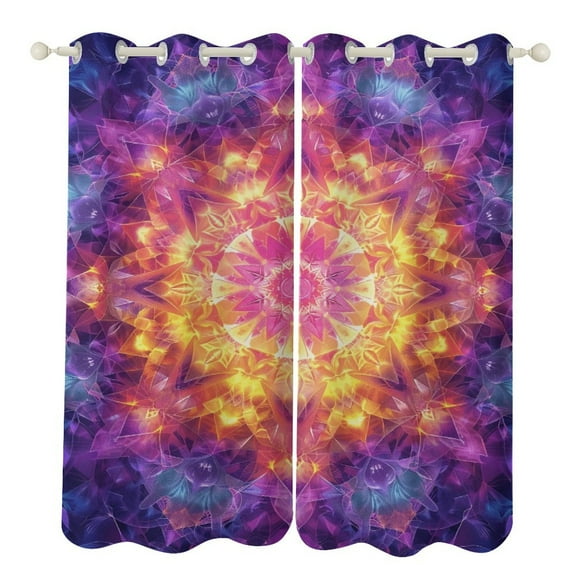 Kaleidoscope Mandala Colorful Floral Boho Curtains Watercolor Theme Window Curtains Grommet Blackout Drapes for Living Room Bedroom