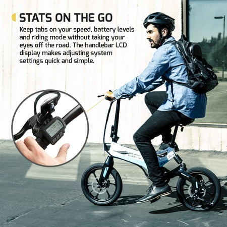 SWAGTRON EB7 Elite 16" Long-Range Folding eBike w/15.5 mi Max Operating Range & 18.6 mph Max Speed - Black