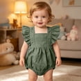 thumbnail image 5 of mgoYE Baby Girls Playsuits Ruffled Bodysuit 3 6 12 18 Month Fly Sleeve Romper Newborn Cotton Linen Jumpsuit Infant Summer Clothes(Green,6-9 Months), 5 of 7