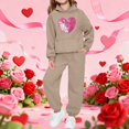 thumbnail image 3 of Zefriona Kids Casual Heart Graphic Long Sleeve Hoodie and Cuffed Tracksuit Pants Set 2-13Y Khaki Size 9, 3 of 5