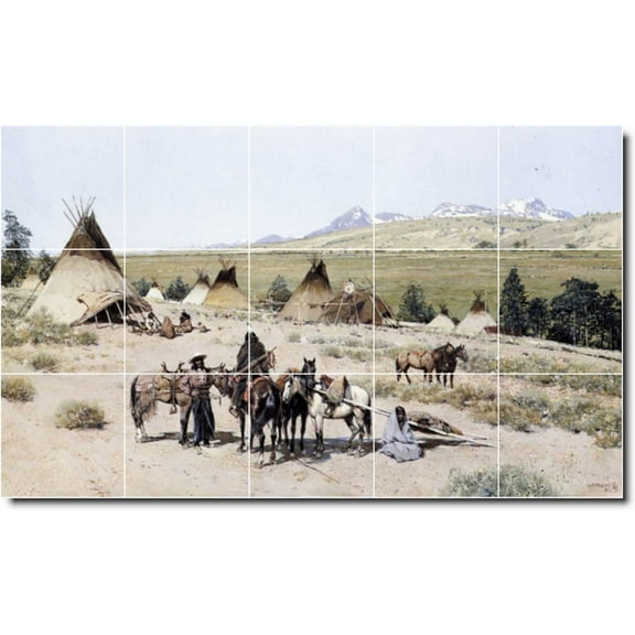 Ceramic Tile Mural-Henry Farny Indians 27. 21.25" w x 12.75" h using (15) 4.25 x 4.25 ceramic tiles