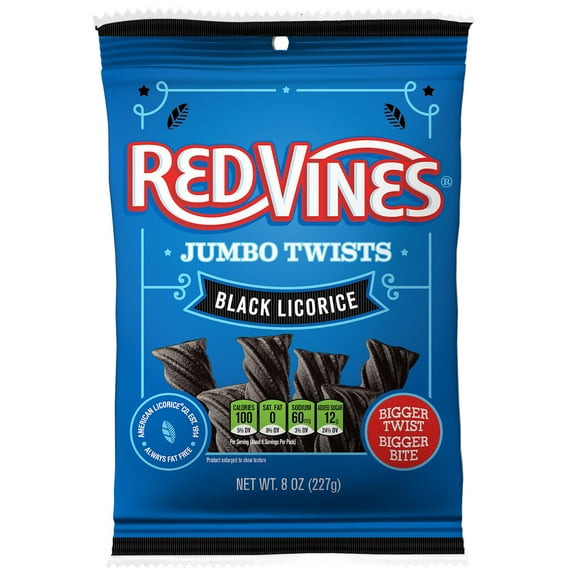 Red Vines Jumbo Twists, Soft & Chewy Black Licorice Candy, 8oz