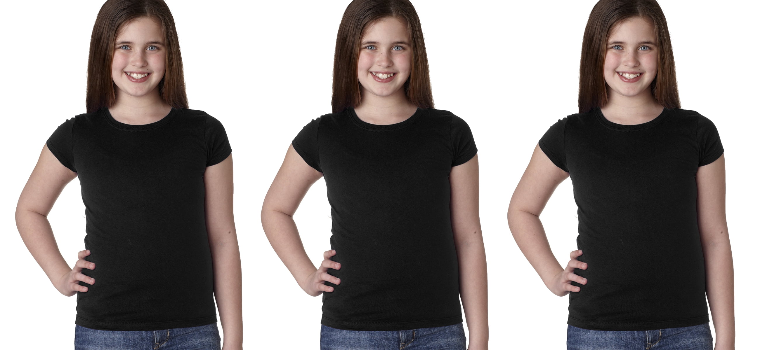 Clementine Apparel Big Girls' Three-Pack Everyday Crew Neck T-Shirts 3-Pack, Sizes 4-16