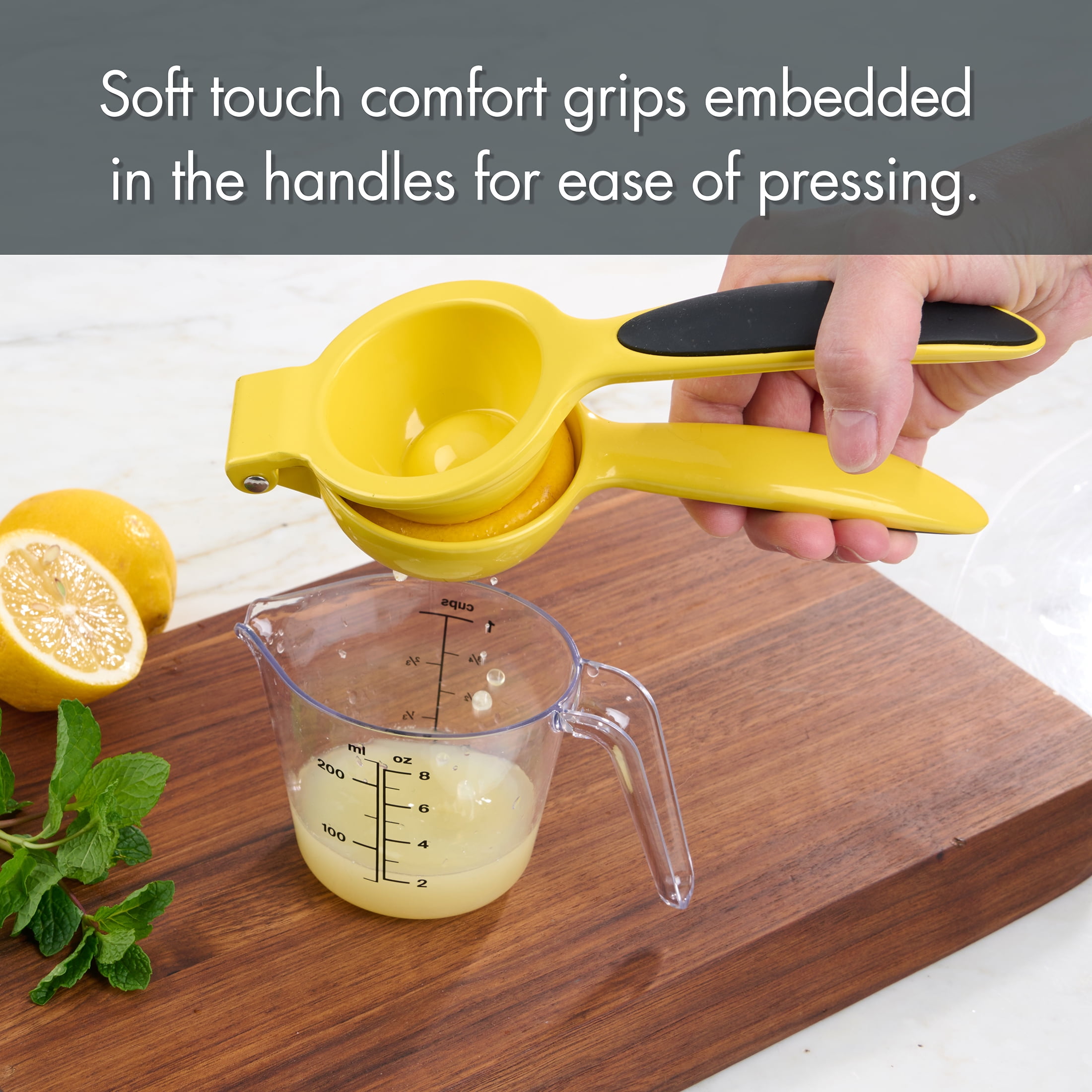 Mainstays Heavy Duty Diecast Yellow Lemon Manual Juicer and Squeezer with Comfort Grips Handles