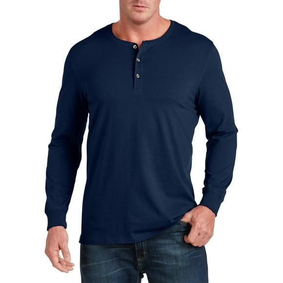 Harbor Bay by DXL Men's Big and Tall Wicking Long-Sleeve Henley Shirt Navy 3XL