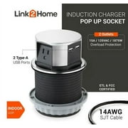Link2Home Pop Up Outlet with USB, 3 Outlets, 2 USB Ports, Silver