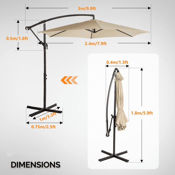 Alvantor 10FT Offset Patio Umbrella Cantilever Banana Umbrella with Crank Tilt Cross Base Khaki