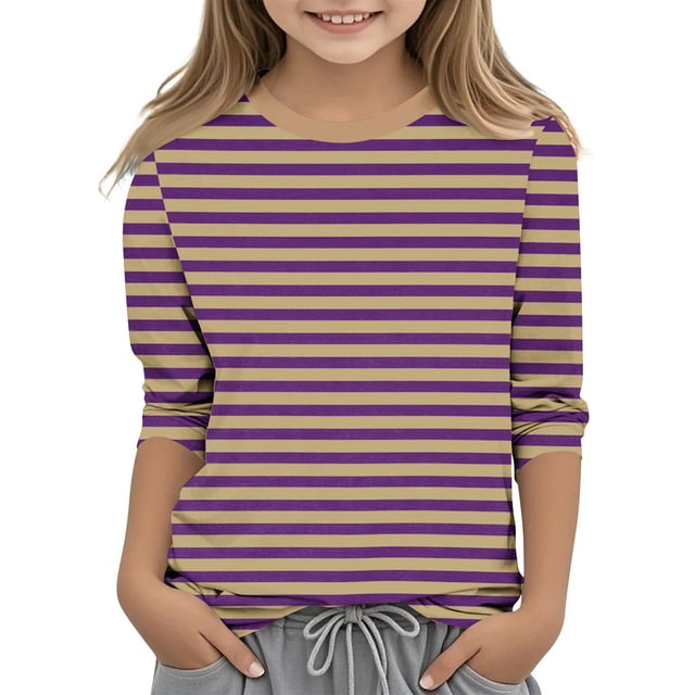 Dealovy T-Shirts Décontractés pour Filles Manches 3/4 Rayé Col Rond Tunique Mignonne Basique Ample