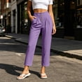 thumbnail image 4 of Guluxicc Women's Cotton Pants with Pockets Elastic Waist Button Front 7/8th Trousers for Everyday Wear Summer Casual Outfits, 4 of 9