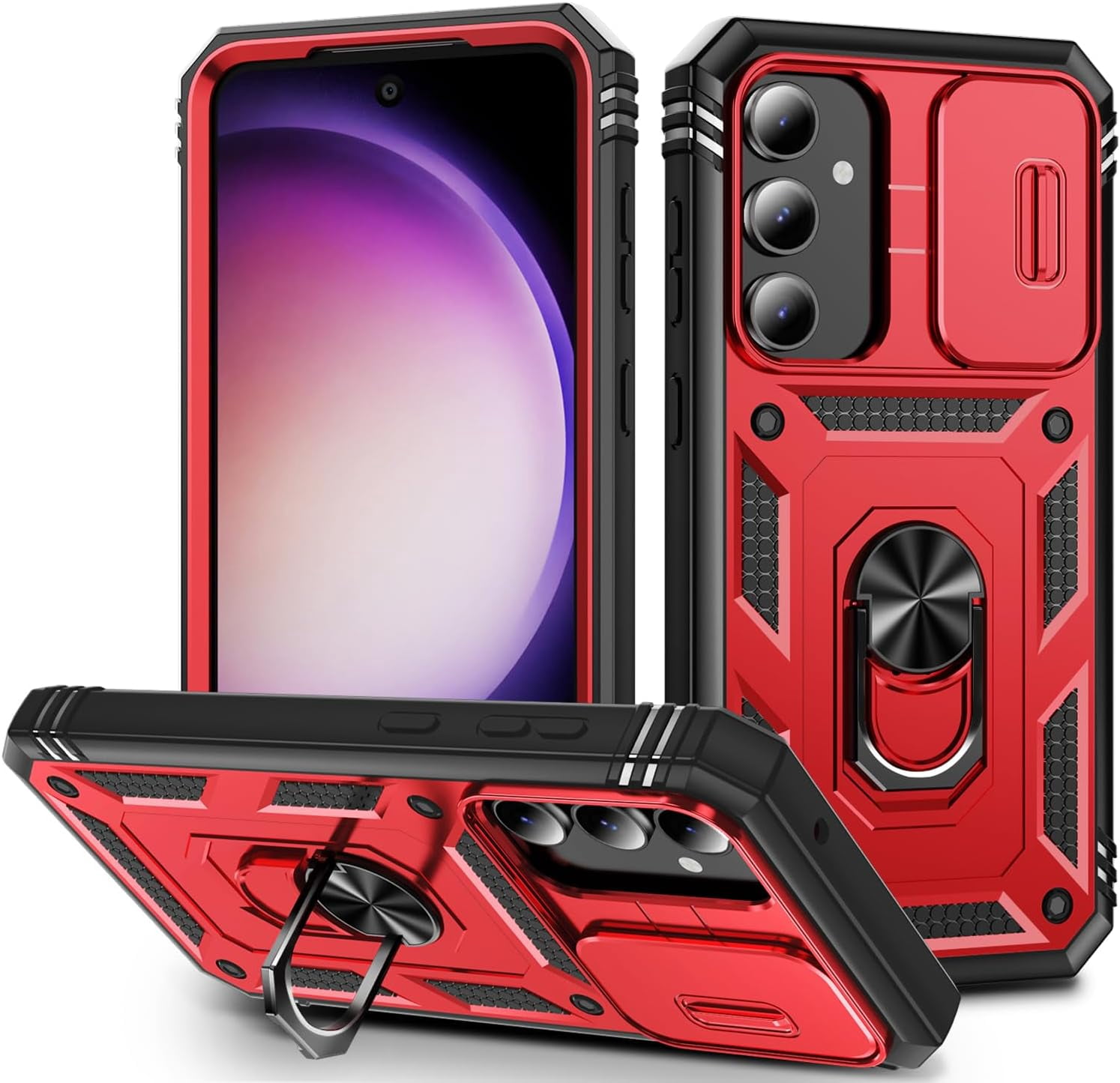 HCTian Military Grade Case for Samsung Galaxy S23 FE with Kickstand Ring Holder Slide Camera Cover Protection Shockproof Case for Galaxy S23 FE Phone Case