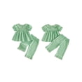 thumbnail image 2 of Lairauiy Baby Toddler Girls Pants Clothes Set 6 12 18 24 Months 2T 3T 4T Short Puff Sleeve Doll Collar Plaid Tops Pants Summer Outfits, 2 of 9