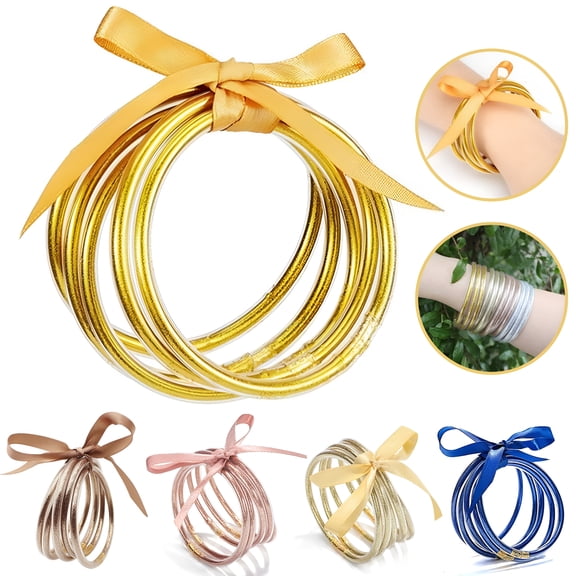 DESIGNICE Women Bracelets Set Glitter Filled Jelly Bangles Bow-knot Ribbon Jelly Silicone Bracelets Girls Women Fashion Wrist Wear Jewelry Accessories