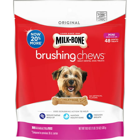 Milk-Bone Brushing Chews Daily Dental Dog Treats, Mini, 18.9 Ounces, 48 Bones Per