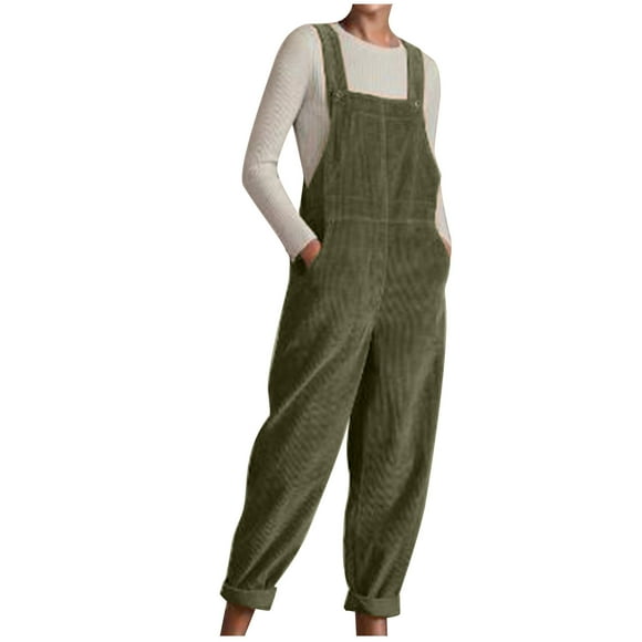 Yuyuzo Womens Corduroy Overalls Button Straps Baggy Bib Pants Corduroy Jumpsuit Casual Rompers with Pockets Green