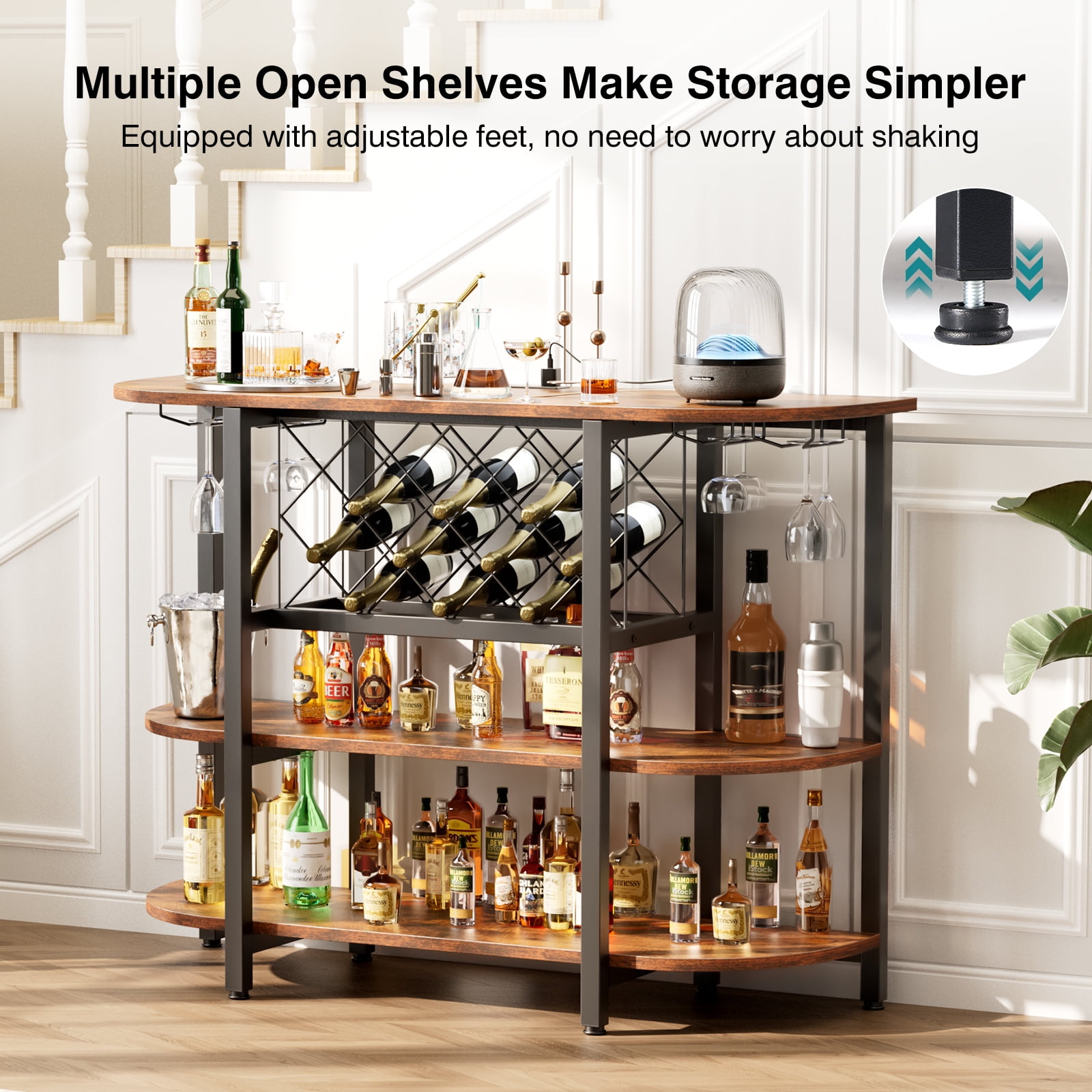 EDX 47-inch LED Home Bar with Charging Station, Storage & Glass Holders, Grey