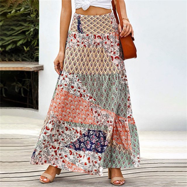 Falda Falda de línea A para mujer, cintura elástica, vestidos largos, falda plisada de satén fruncida informal Cgtredaw Naranja M para Mujer
