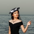 thumbnail image 6 of Hsqqdc Champagne Gold Wide Brim Church Hat with Bow, Elegant Derby Fascinator Hat, 6 of 7