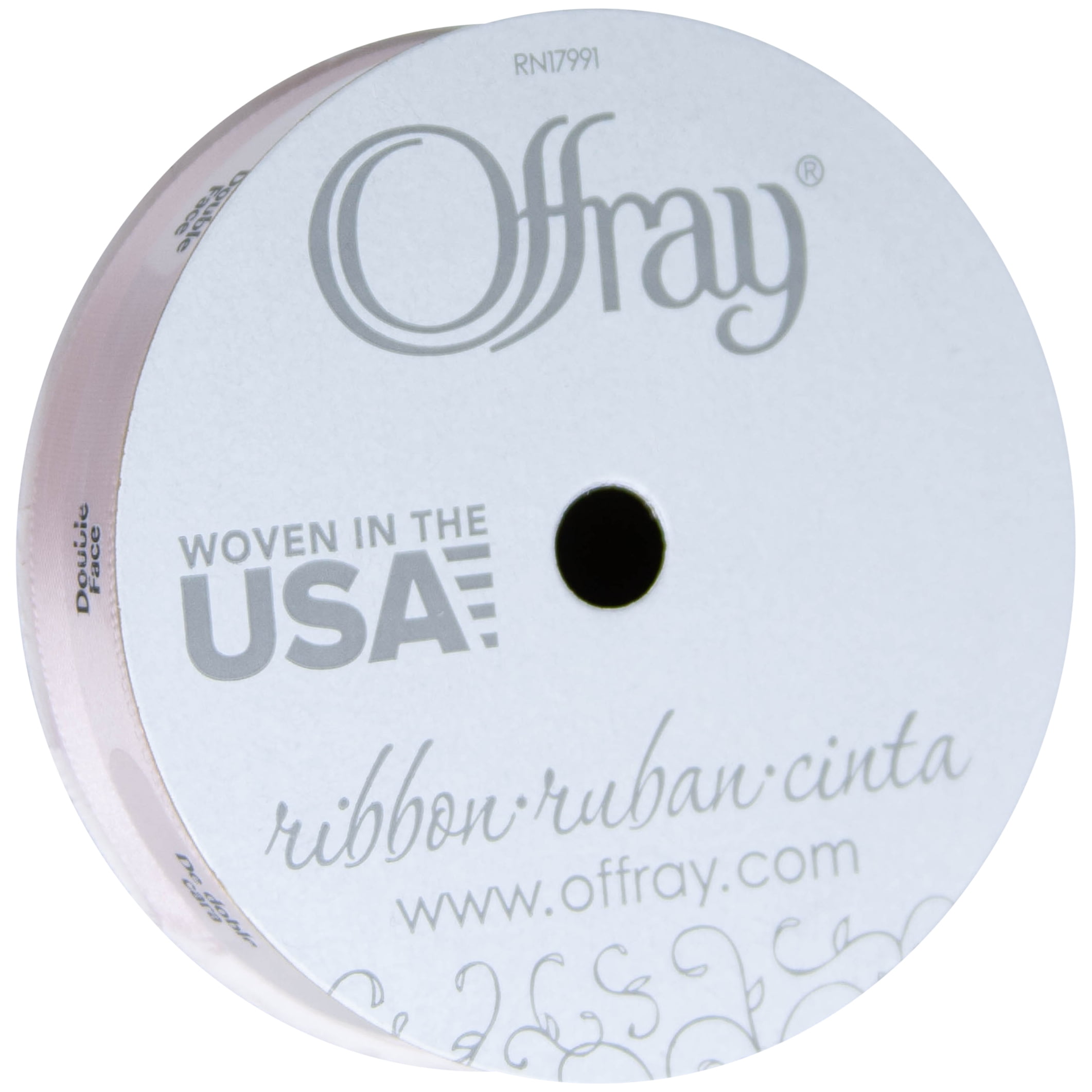 Offray Ribbon, Pink Blush 5/8 inch Double Face Satin Polyester Ribbon, 12 feet