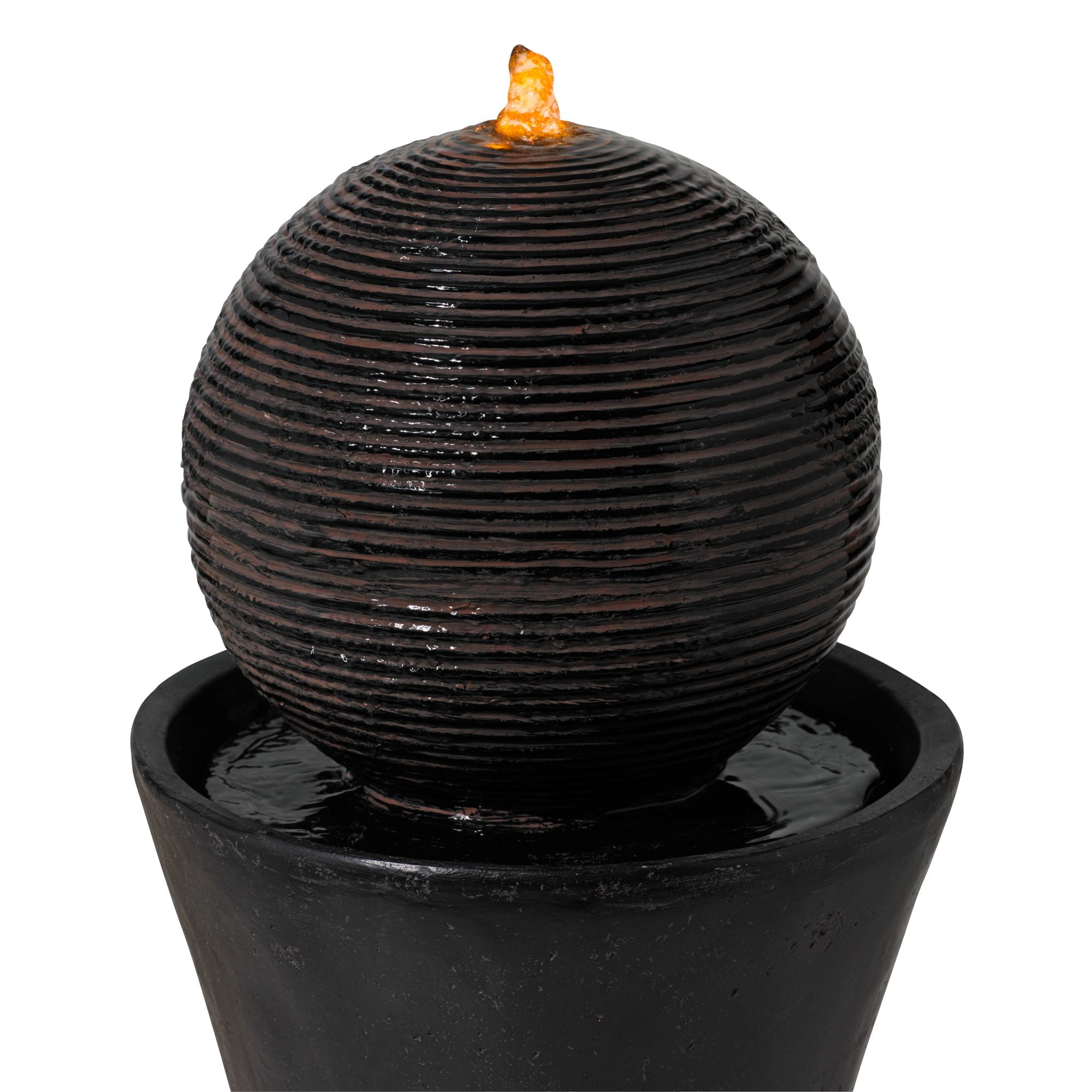 Dark Sphere 35 1/2" High Zen Modern Indoor Outdoor Decor Faux Stone Floor Fountain w/ Light LED Bubbler Pillar