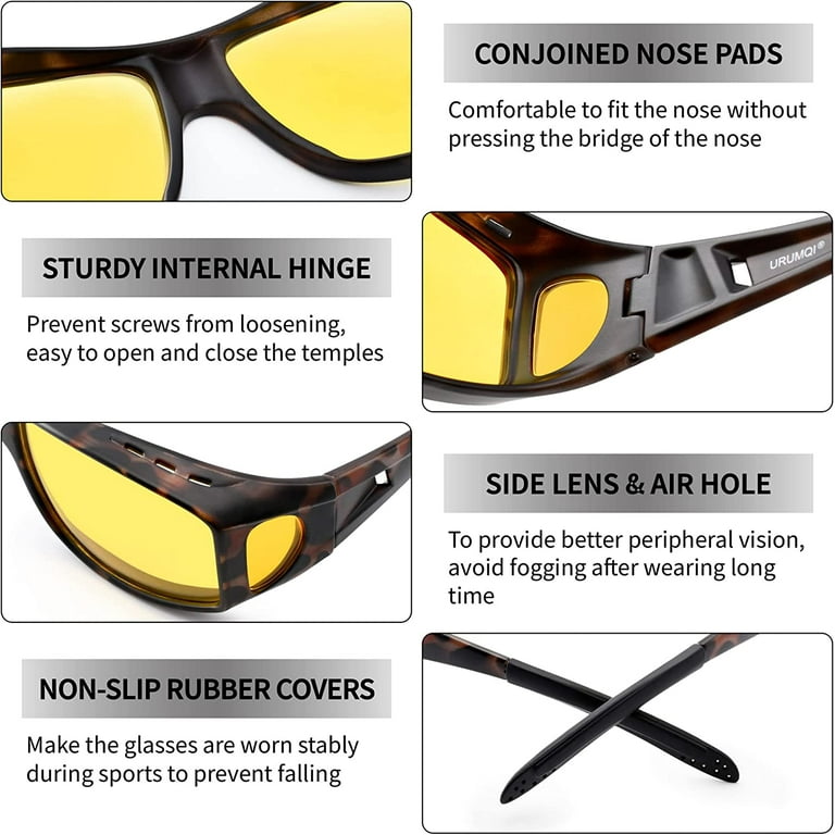 Buy URUMQI Night Driving Glasses Fit Over Glasses for Men Women HD