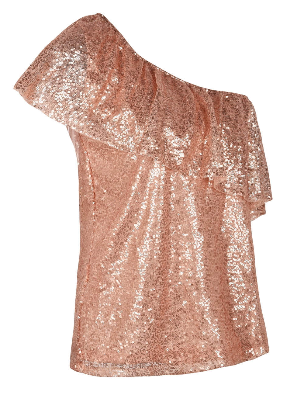 PrettyGuide Women's One Shoulder Sequin Tops Ruffle Sexy Sparkle