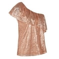 thumbnail image 4 of PrettyGuide Women's One Shoulder Sequin Tops Ruffle Sexy Sparkle Blouse Club Party Top, 4 of 7