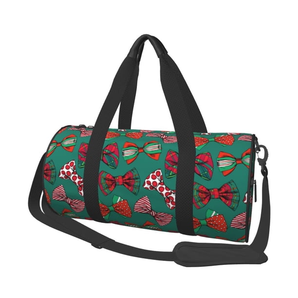 Balery red and green bow tie Bolsa de Gimnasio para Mujeres y Hombres, Bolsa de Viaje Impermeable, Bolsa de Fin de Semana con Compartimento para Zapatos y Bolsillo Húmedo