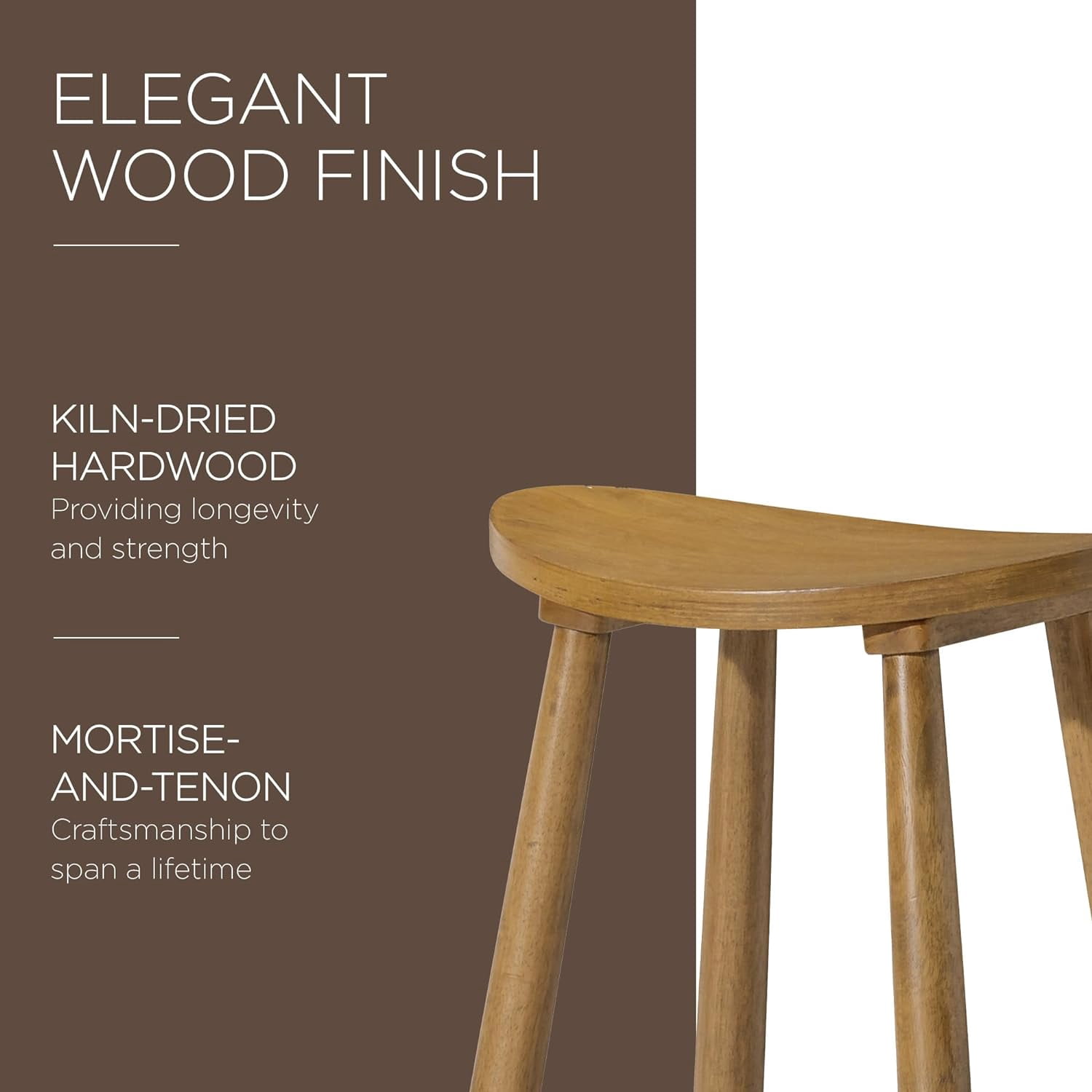 Maven Lane 31" Luna Bar Stool with Rustic Natural Wood Finish - Artisan Crafted Backless Bar Height Stool, Oval Saddle Seat for Unmatched Comfort - Adds Warmth & Style to Kitchen, Dining Area
