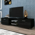 thumbnail image 2 of Modern TV Stand, TV Cabinet with 2-Tier Open Shelves and Double Doors with Storage, for TVs up to 70 inch, Wood Media Entertainment Center Console Table for Living Room, Bedroom, Black, D4663, 2 of 10